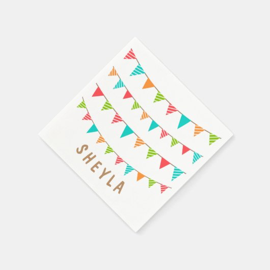 バントカラフルフラグ名子供の誕生日パーティー スタンダードカクテルナプキン (角)