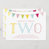 バントカラフル |第2誕生日招待状 招待状 (正面/裏面)