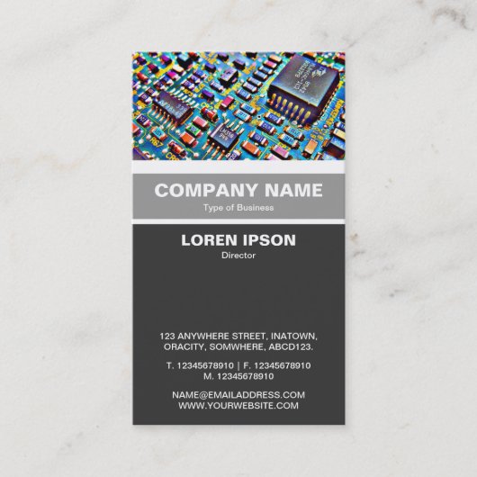 バンドが付く垂直-カラフルな回路部品 名刺 (正面)
