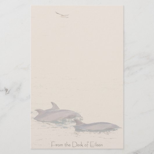 バンドウイルカ及びカモメのパーソナライズな文房具 便箋 (正面)