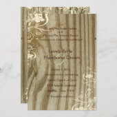 バンドウッドシャビーレース金ゴールドティントウエディング招待 招待状 (正面/裏面)