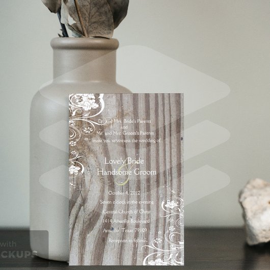 バンドウッドルックシャビーレース結婚式招待状 招待状