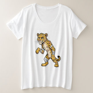 バンドエイドだらけのタフなキャラクター ヒョウ - 面白いケガ プラスサイズTシャツ