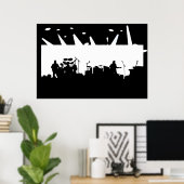 バンドオンステージコンサートシルエットB&W ポスター (ホームオフィス)