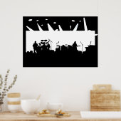 バンドオンステージコンサートシルエットB&W ポスター (キッチン)