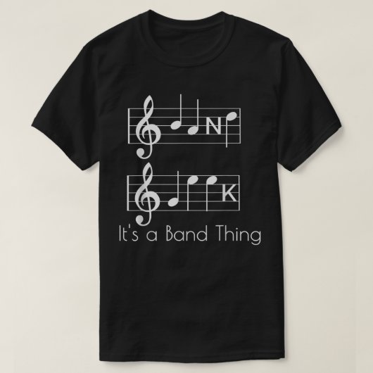 バンドギーク音符のスペルおもしろいミュージシャン Tシャツ (デザイン正面)