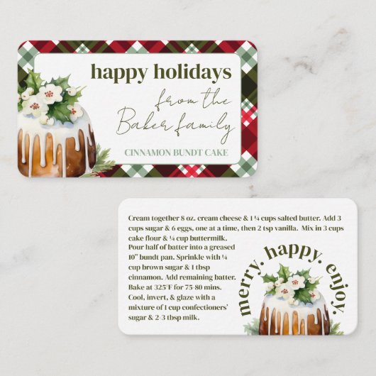 バンドケーキクリスマスホリデーギフトレシピカード 名刺 (正面/裏面)