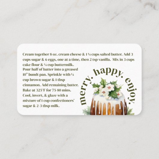 バンドケーキクリスマスホリデーギフトレシピカード 名刺 (裏面)