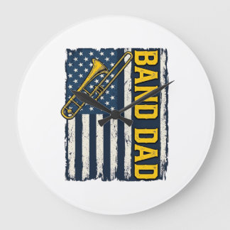 バンドパパ トロンボーン アメリカ国旗 ヴィンテージTシャツ デザイン ラージ壁時計