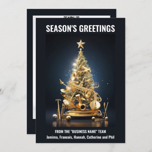 バンドミュージカル楽器クリスマスツリーの休日 シーズンカード (正面/裏面)