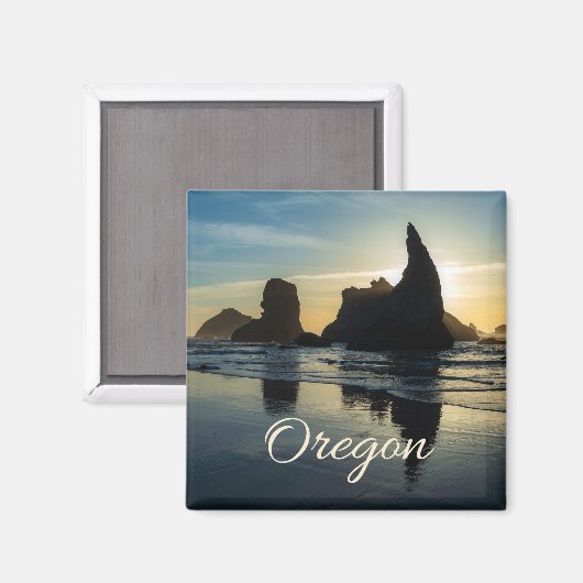 バンドンオレゴン海のスタック日没の写真 マグネット (正面/裏面)