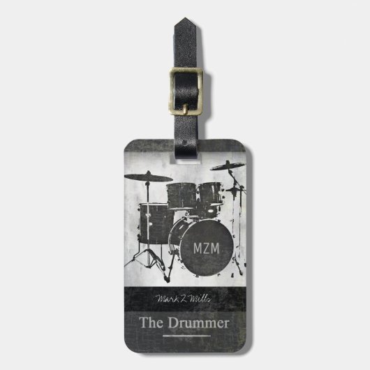バンド旅行のドラマー ラゲッジタグ (正面縦)