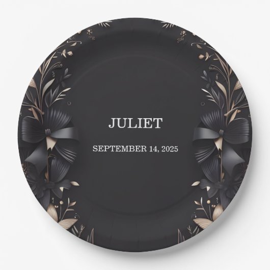 バンナーズボウズサテンリボンカットブライダルシャワー ペーパープレート (正面)