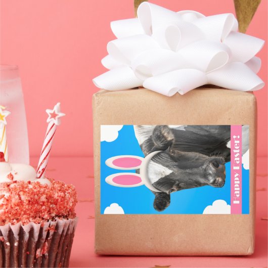 バンニおもしろいー耳の牛のためのハッピーイースター 長方形シール (パーティー)