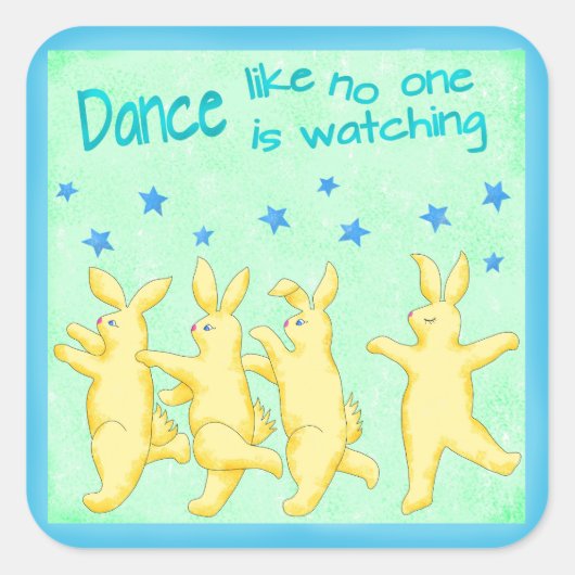 バンニーが誰も見ない黄色い緑で踊る スクエアシール (正面)