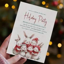 バンニーズウィズレッドスカーフホワイトホリデーパーティー 招待状