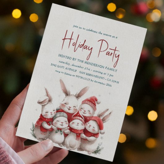 バンニーズウィズレッドスカーフホワイトホリデーパーティー 招待状
