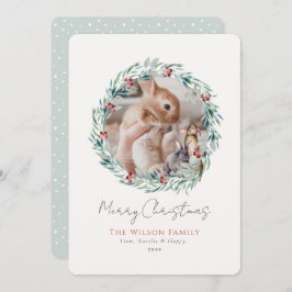 バンニーズグリーンリース写真クリスマス シーズンカード