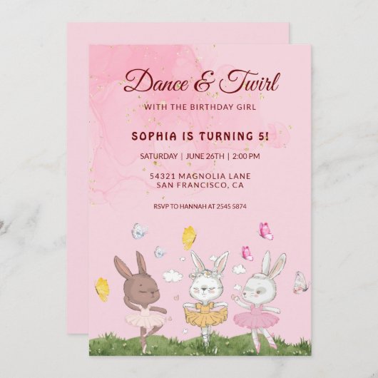 バンニーズダンスアンドトゥウィル誕生日 招待状 (正面/裏面)