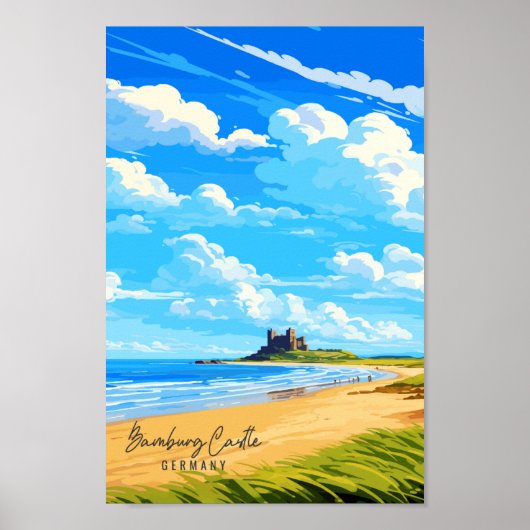 バンバーグキャッスルドイツヴィンテージ旅行イラストレーション ポスター (正面)