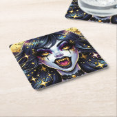 バンパイアウィズ金ゴールドファンズフルムーンハローウィンパーティ スクエアペーパーコースター (アングル)