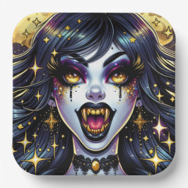 バンパイアウィズ金ゴールドファンズフルムーンハローウィンパーティ ペーパープレート