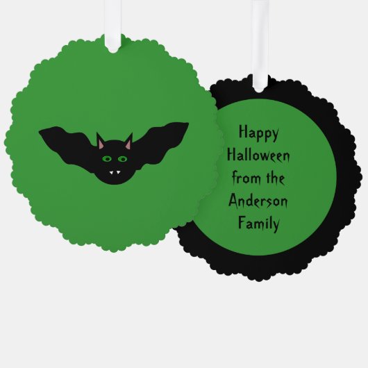 バンパイアキャットフェイスこうもりハロウィンカスタム オーナメントカード (正面/裏面)