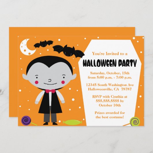 バンパイアトンムストンハロウィーン衣装パーティー招待状 招待状 (正面/裏面)