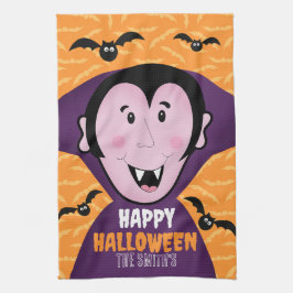 バンパイアドラキュラこうもりキッズキュートハッピーハローウィン キッチンタオル