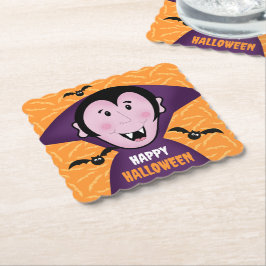 バンパイアドラキュラこうもりキッズキュートハッピーハローウィン ペーパーコースター