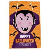 バンパイアドラキュラこうもりキッズキュートハッピーハローウィン ミディアムペーパーバッグ (正面)