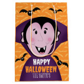 バンパイアドラキュラこうもりキッズキュートハッピーハローウィン ミディアムペーパーバッグ (裏面)