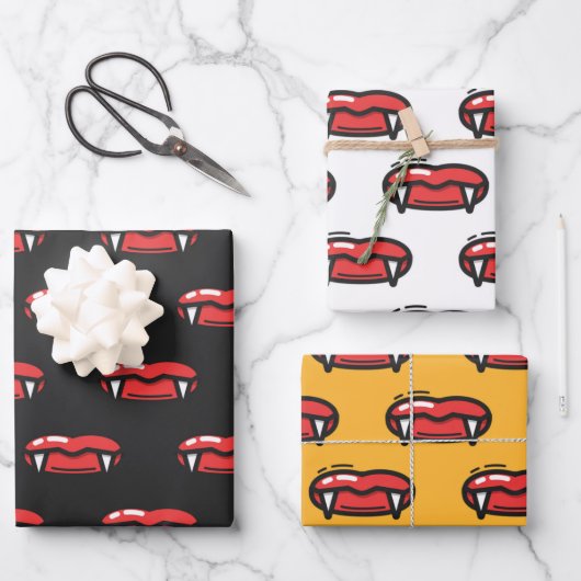 バンパイア不気味血ファンズティースハロウィーンギフト ラッピングペーパーシート (正面)