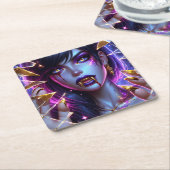 バンパイア金ゴールドの目と歯ハロウィーン スクエアペーパーコースター (アングル)