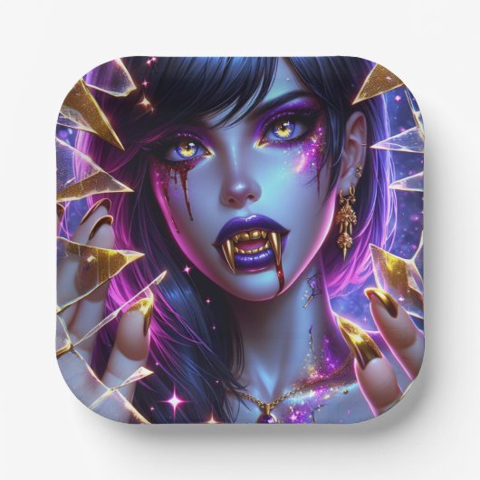 バンパイア金ゴールドの目と歯ハロウィーン ペーパープレート (正面)