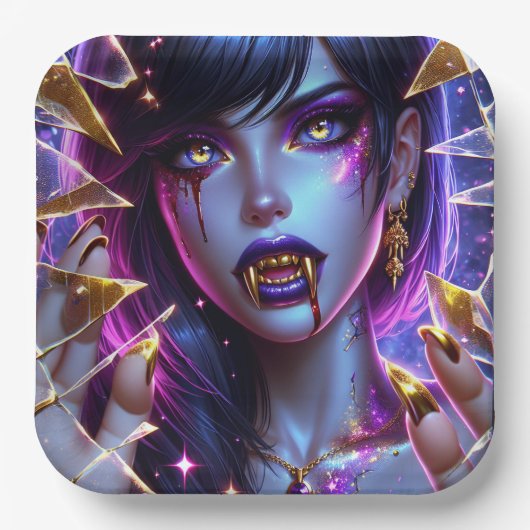 バンパイア金ゴールドの目と歯ハロウィーン ペーパープレート (正面)