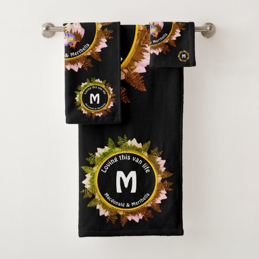 バンパーソナライズされたライフキャンピングモノグラムブラック バスタオルセット (インサイチュ)