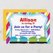 バンパー・カー、カーニバルのサーカスの誕生会 招待状 (正面/裏面)