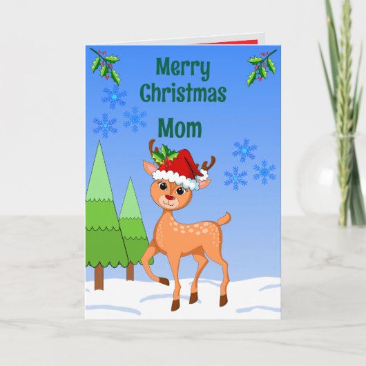 バンビのシカのクリスマス折りたたみグリーティングカード カード (正面)