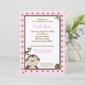 バンビノガールピンクモンキーベビーシャワー招待状 招待状 (スタンド正面)