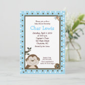 バンビノモンキーブルー5x7ベビーシャワー招待状 招待状 (スタンド正面)