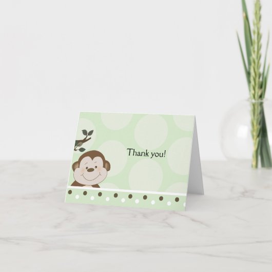バンビーノ猿の緑によって折られるメッセージカード サンキューカード (正面)