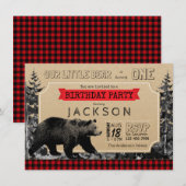 バンビー柄 クマの伐採夫 誕生日 招待状 (正面/裏面)