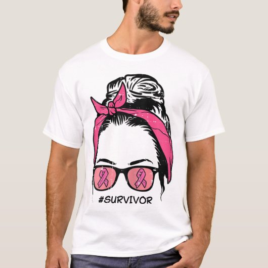 バンピンクリボン生存者乳がん認識度W Tシャツ (正面)