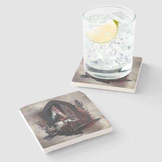 バンピーブードワール |ゴシック・レッドビクトリアン・ベッドルーム・スイート ストーンコースター (横)