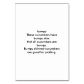 バンピー・キュウリ、形容詞読のフラッシュカード テーブルナンバー (裏面)