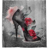 バンピー・スピック・スティレット |レッドローズハイヒールグランジ シャワーカーテン (正面)