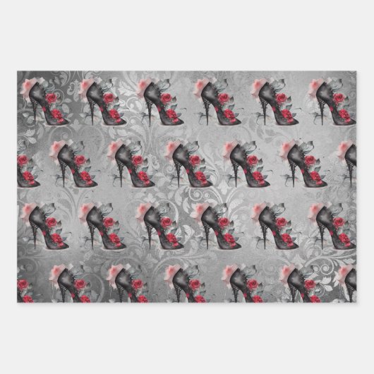 バンピー・スピック・スティレット |レッドローズハイヒールグランジ ラッピングペーパーシート (正面)