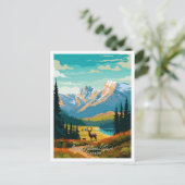 バンフカナダアートヴィンテージ旅行イラストレーション ポストカード (スタンド正面)
