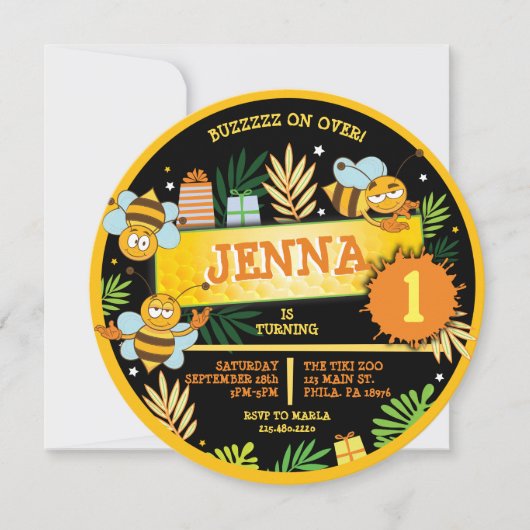 バンブルハチベビーの最初の誕生日パーティーの招待 招待状 (正面)